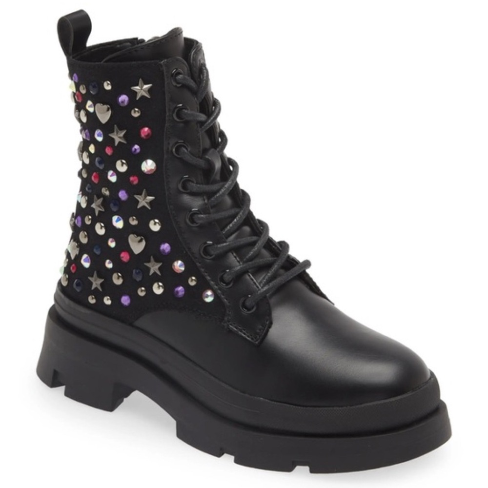 Steve Madden Kids JKrissen Glitter Embellished Stud Combat Boot size 2